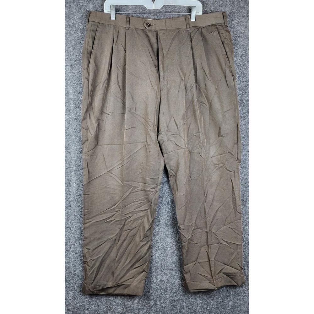 Haggar Black‎ Label Dress Pants Mens 40x30 Brown Pleated Cuffed Tencel Blend USA